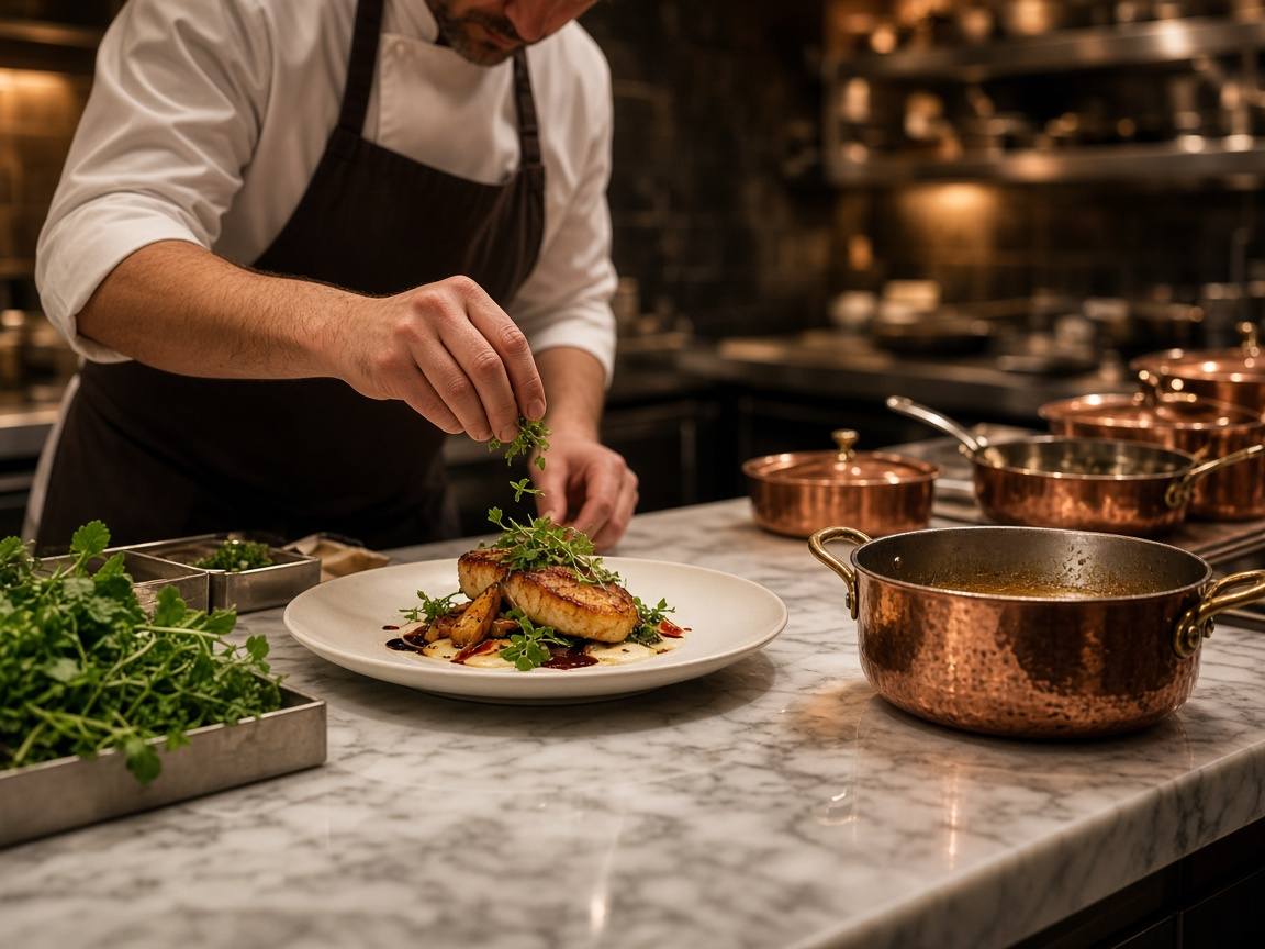 Chef counter overlooking the house kitchen